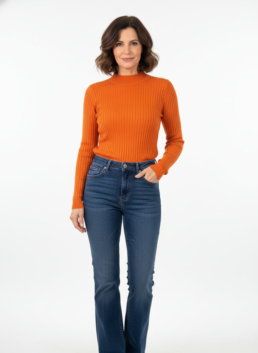 Rippstrick-Pullover, gold flame