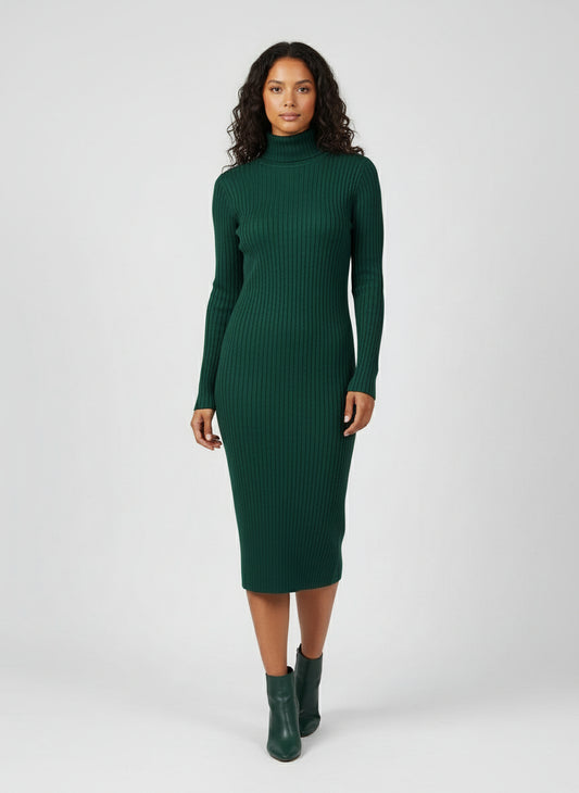 Rippstrickkleid slim-fit, dark green