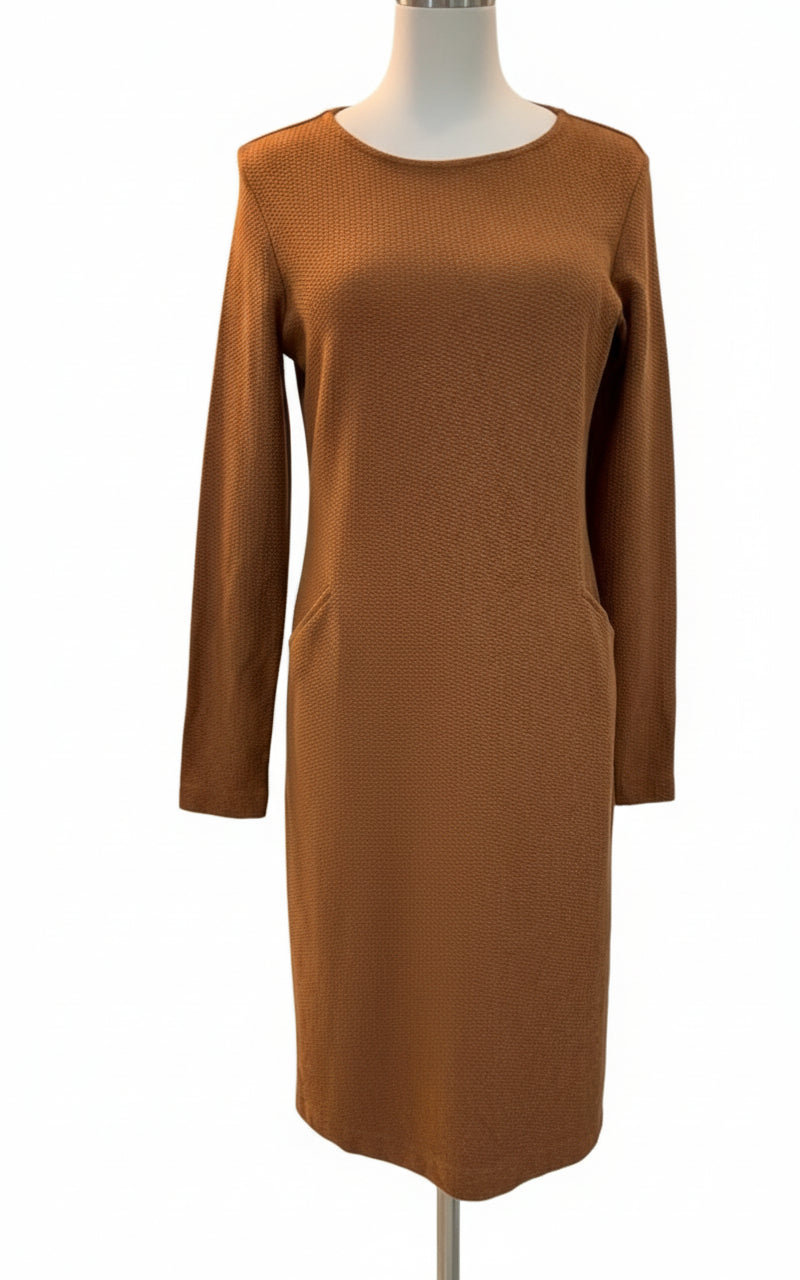 Kleid langarm m.Taschen, cognac