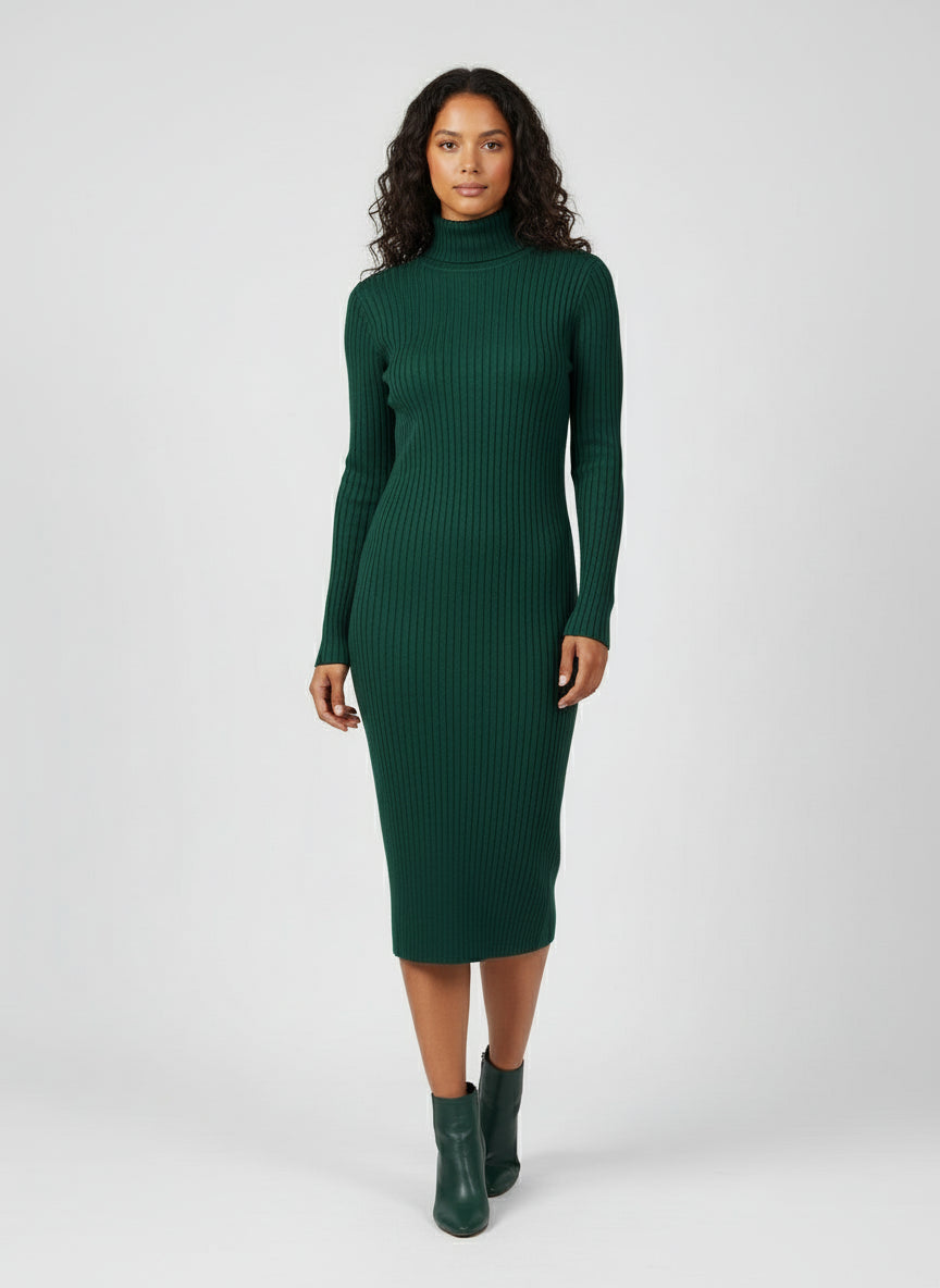 Rippstrickkleid slim-fit, dark green