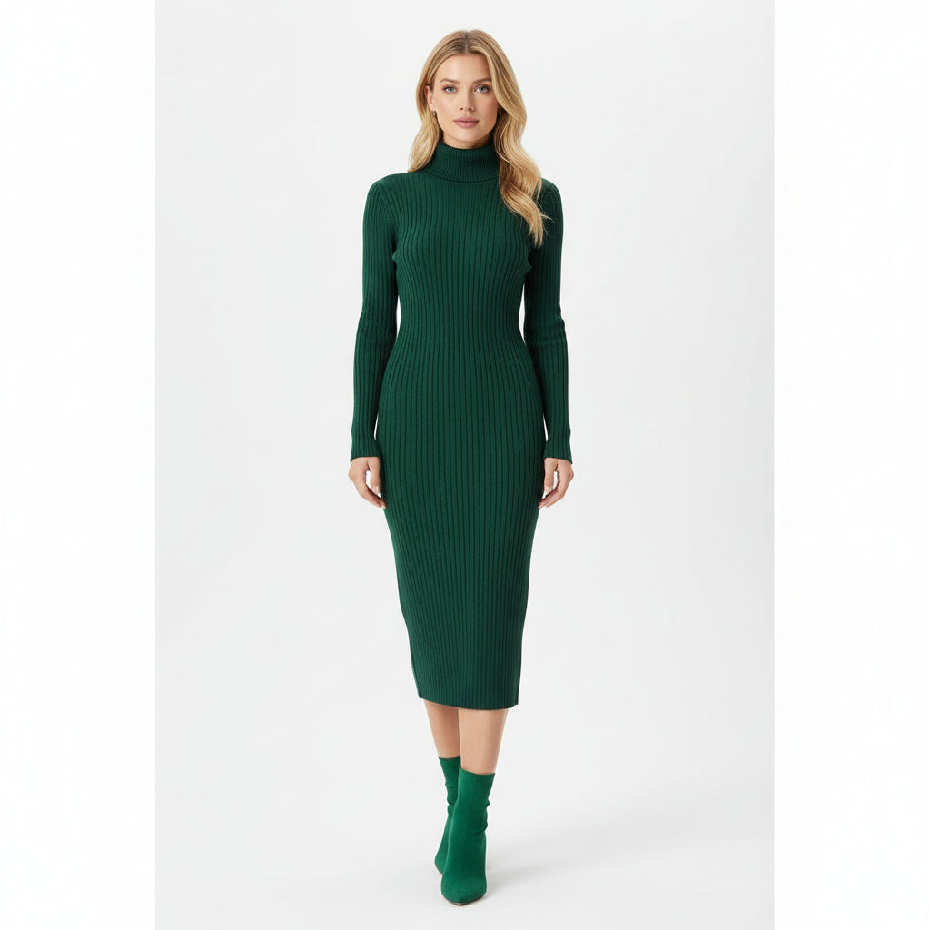 Rippstrickkleid slim-fit, dark green